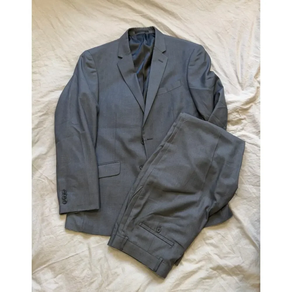 KENNETH COLE Reaction Men's Grey Polyester Rayon Full Suit